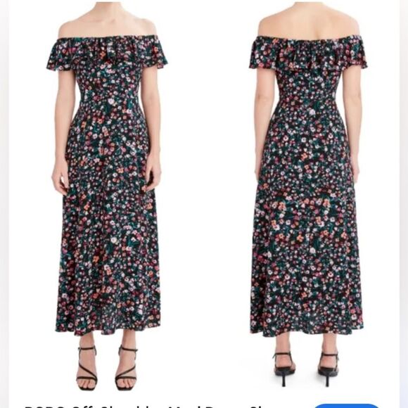 BCBG Paris Off-Shoulder Maxi Dress floral pretty feminine sz M garden cottage - Picture 3 of 16